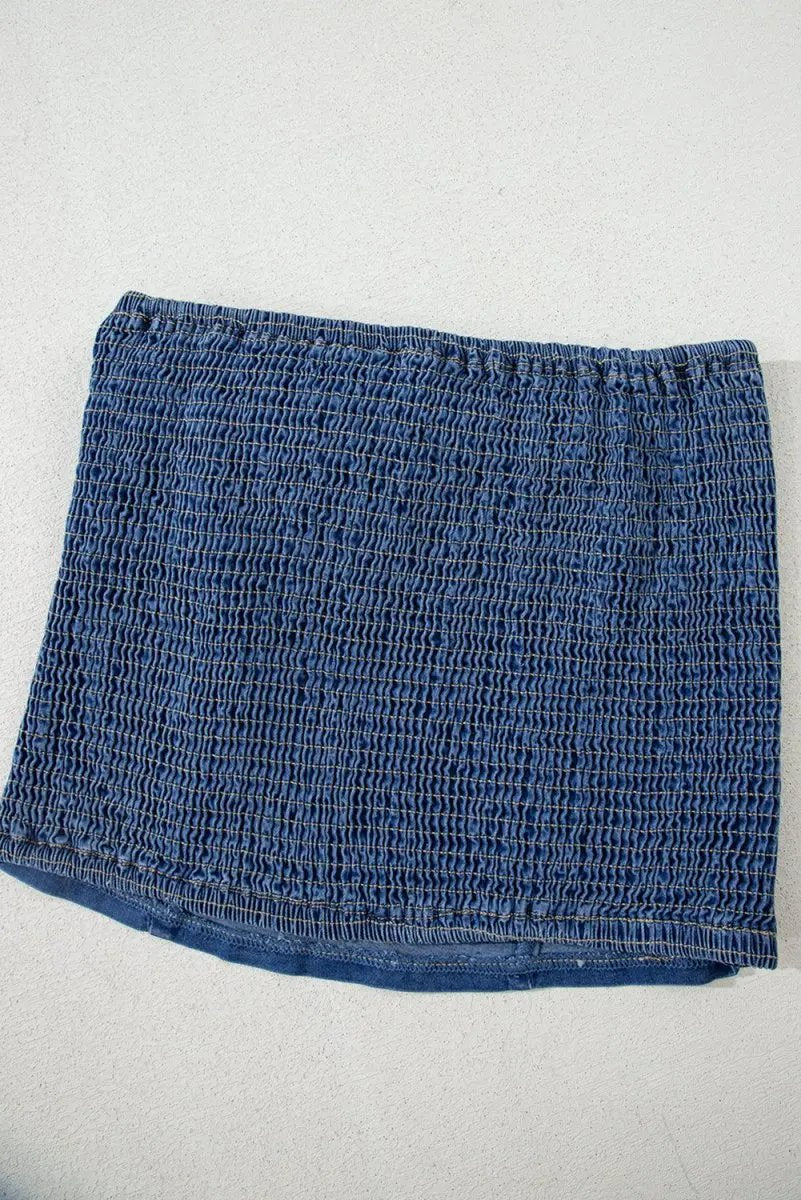 Sail Blue Vintage Bow Front Smocked Back Denim Tube Top - Love Salve